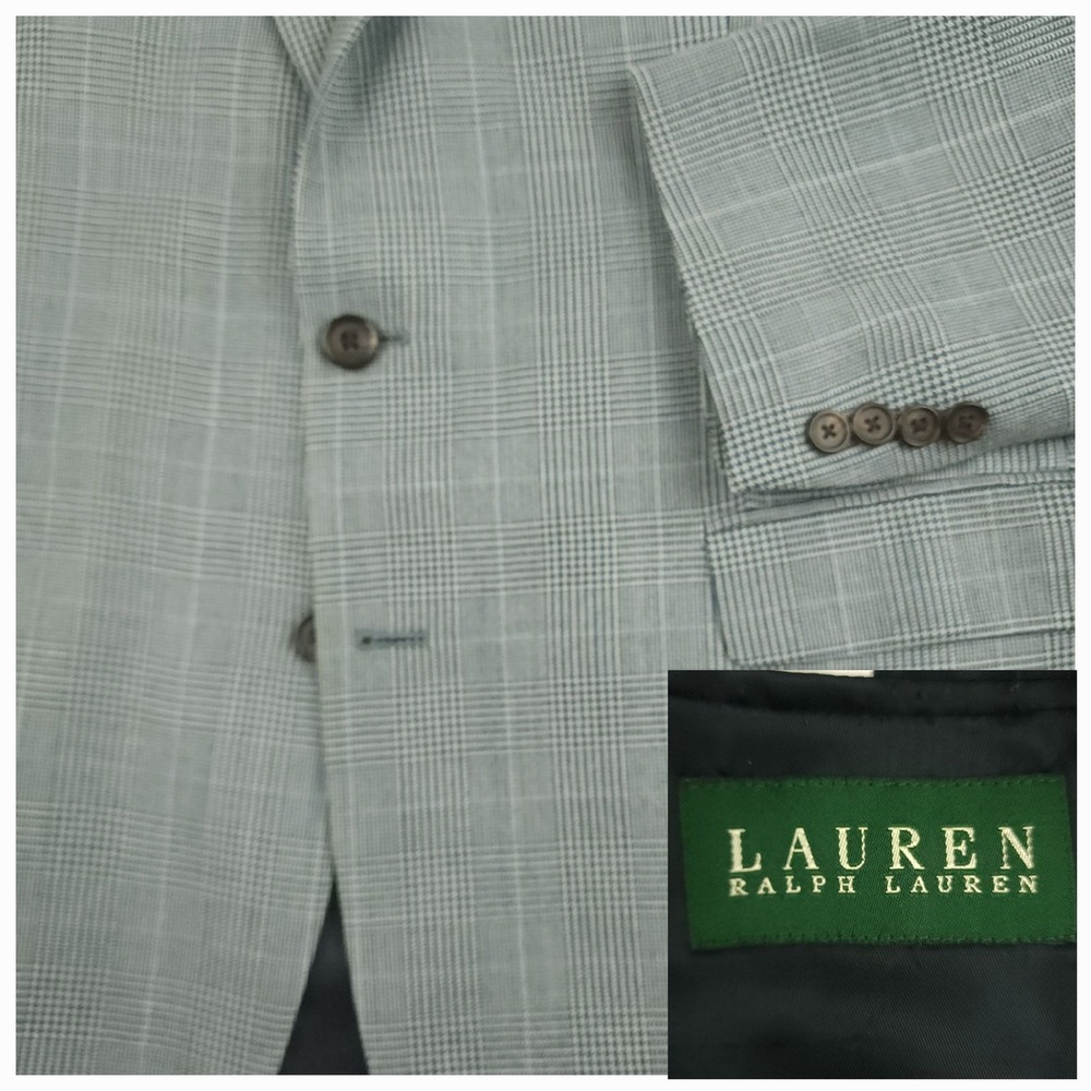 Lauren Ralph Lauren Sport Coat Mens 44L Silk Wool Prince of Wales Check Retro